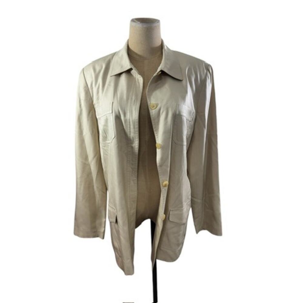 "TALBOTS" 100% Silk Button Up‎ Minimalist Safari Blazer No Size SEE MEASUREMENTS
